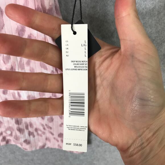 Tahari Shirt Womens Large Pink Leopard Ribbed Button Sleep Pajama PJs Soft Cozy - Picture 7 of 9